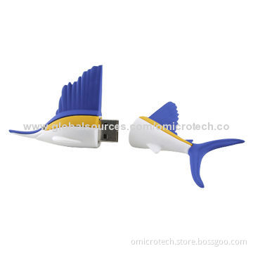 Fish-shaped USB Flash Drive, 64, 128, 256, 512MB, 1, 2, 4, 8GB Capacity